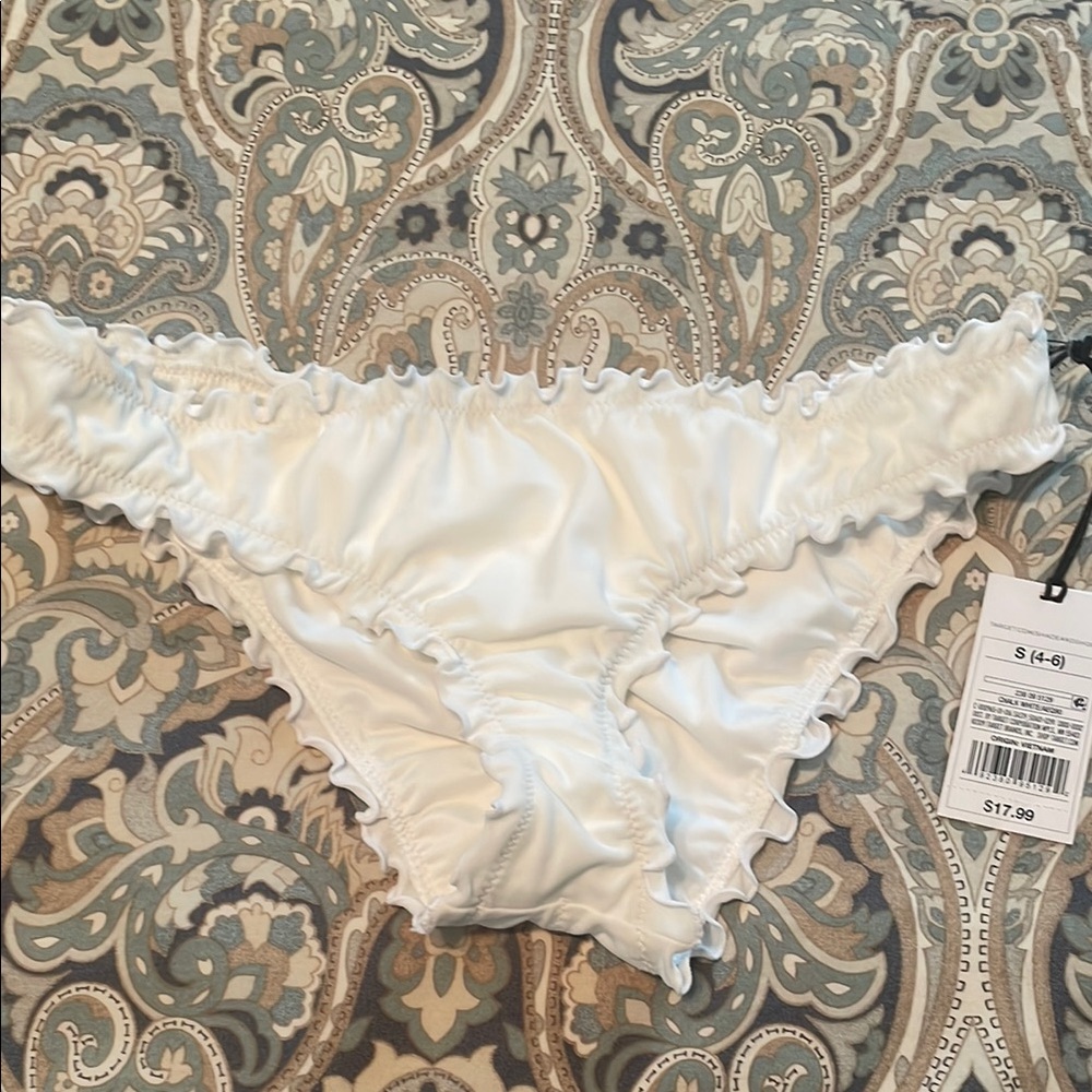 White Ruffle Trim bikini bottom
